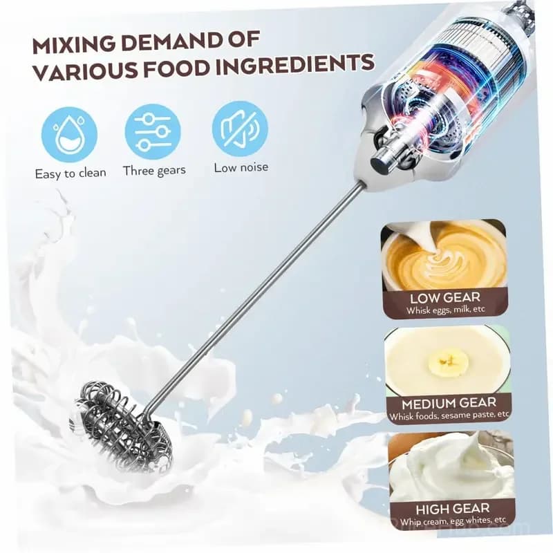 Rechargeable 3-Speed Handheld Milk Frother Wand for Drinks - Alt
