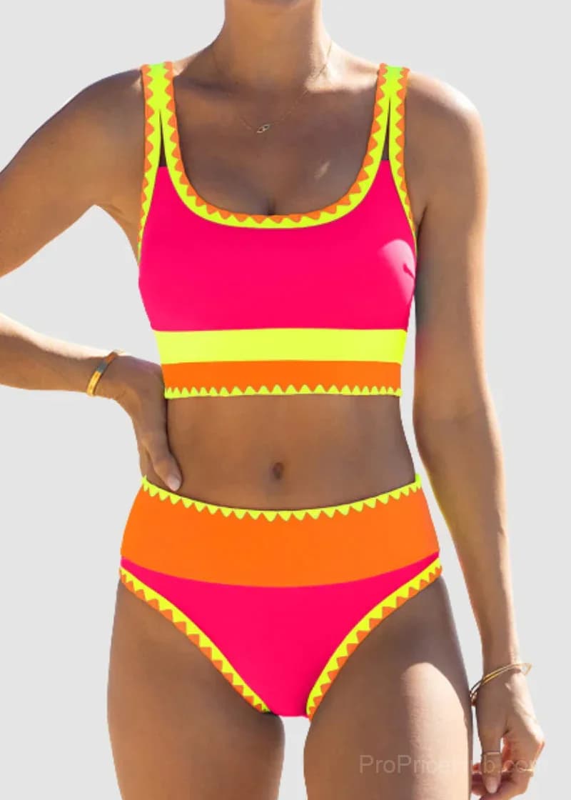 Color Contrast Patchwork Nylon 3-Piece Bikini Set - View 11