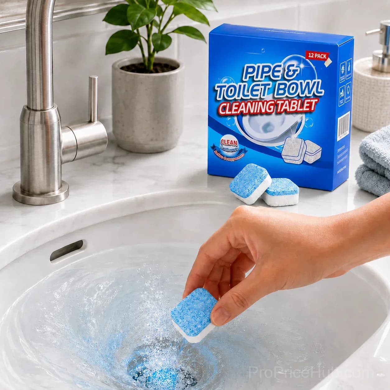 Drain Cleaning Tablets 12-Pack for Sinks, Showers & Washing Machines - Alt