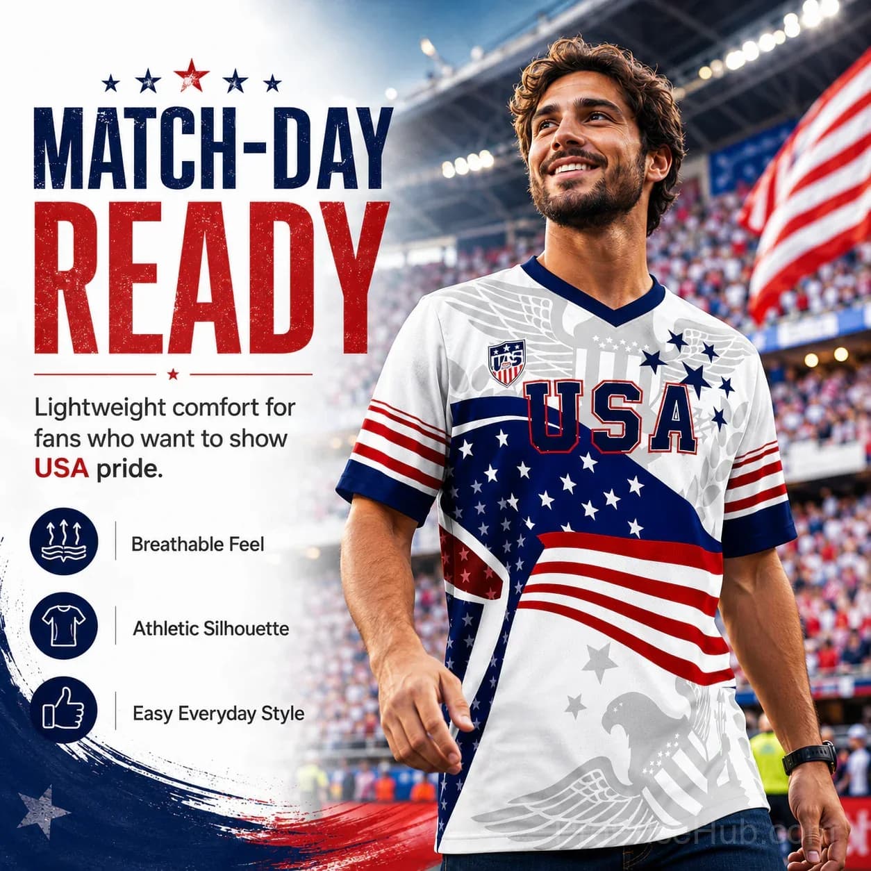 V-Neck USA Bald Eagle Graphic Soccer Jersey - View 7
