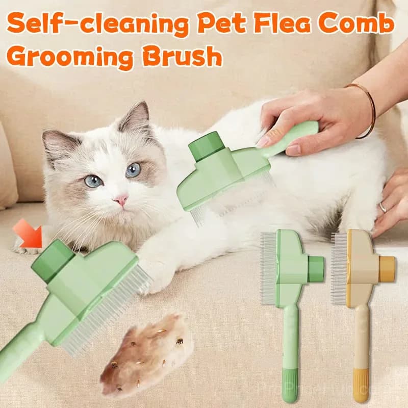 Self-Cleaning Pet Flea Comb Grooming Brush, Green, 1 Pc - View 2