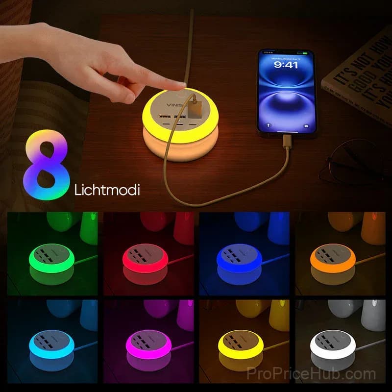 7-in-1 Expandable USB Charging Station with 8-Color Mood Light - View 2