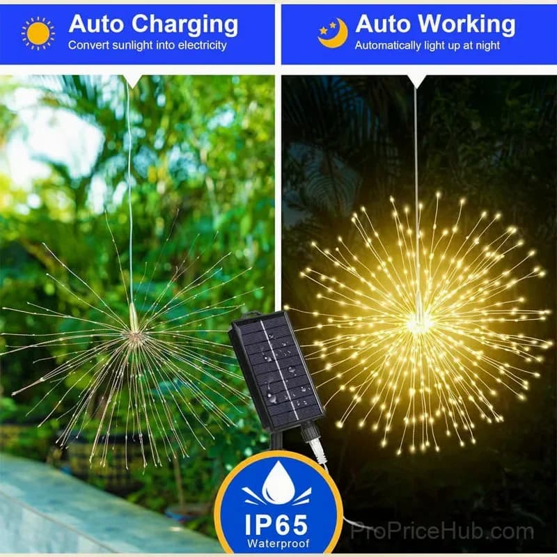 Solar Firework String Lights, Warm White, 4-Pack 240 LED - View 5