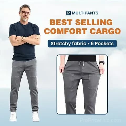 High-Stretch Multi-Pocket Cargo Pants, Black, Size S Short - View 5