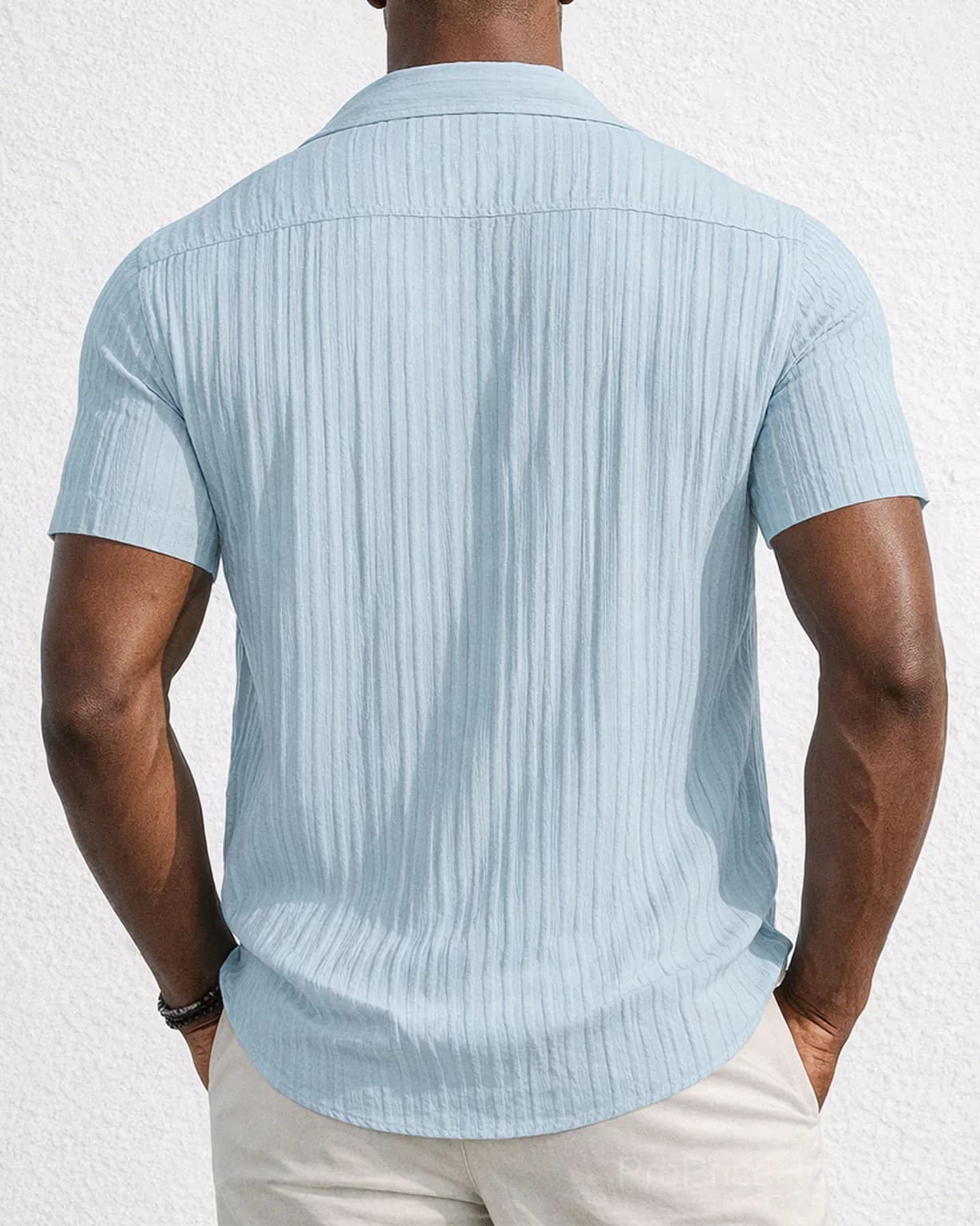 Men's Striped Jacquard Textured Short Sleeve Summer Beach Shirt - View 11
