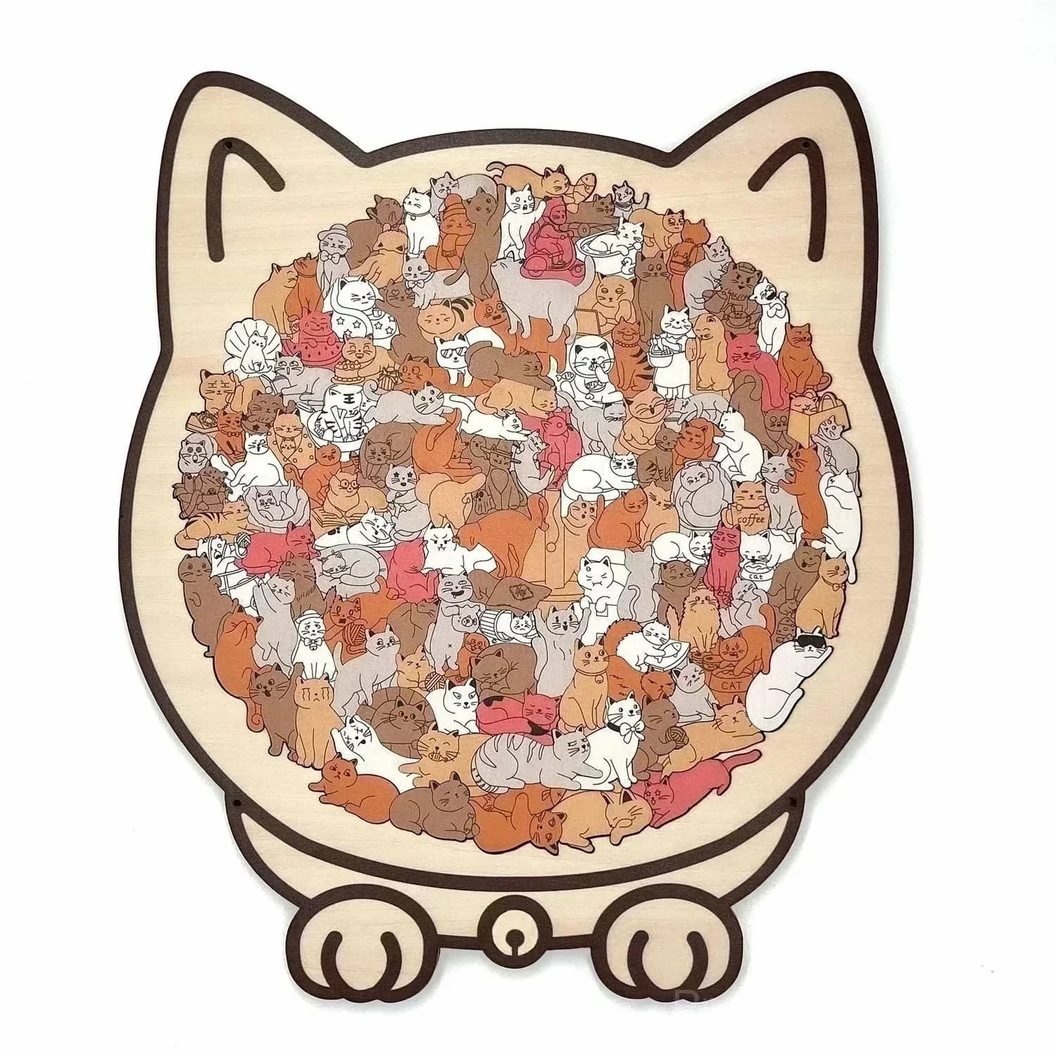 135-Piece Cat-Shaped Wooden Puzzle, Morandi Colors - View 7