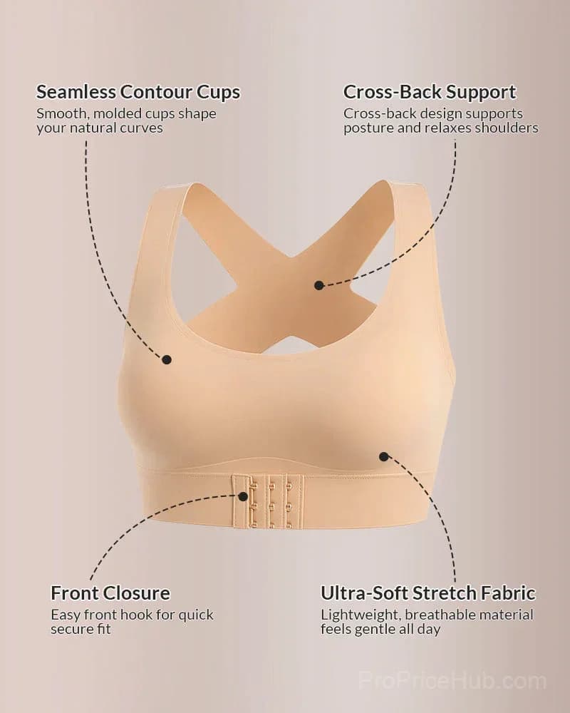 Front Closure Cross-Back Wireless Posture Bra - Main