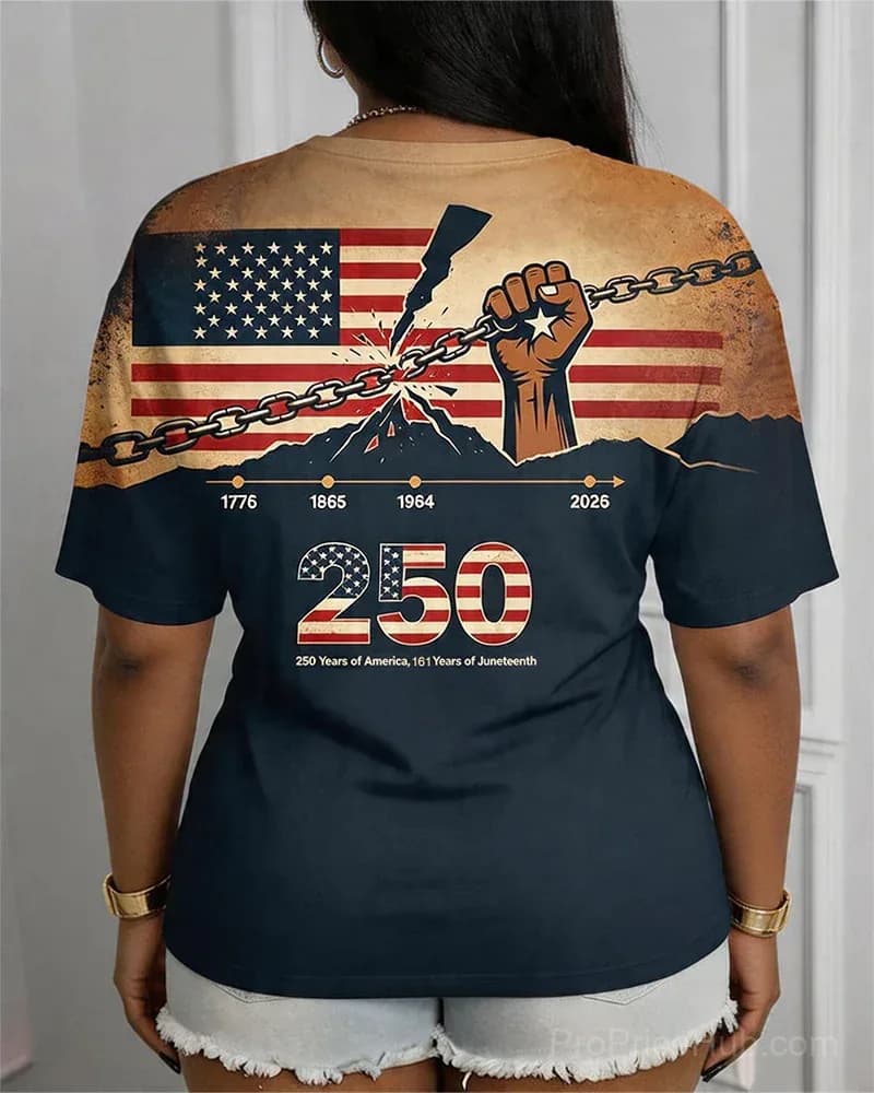 American Flag 250 Anniversary Juneteenth Print Crewneck T-Shirt - Alt