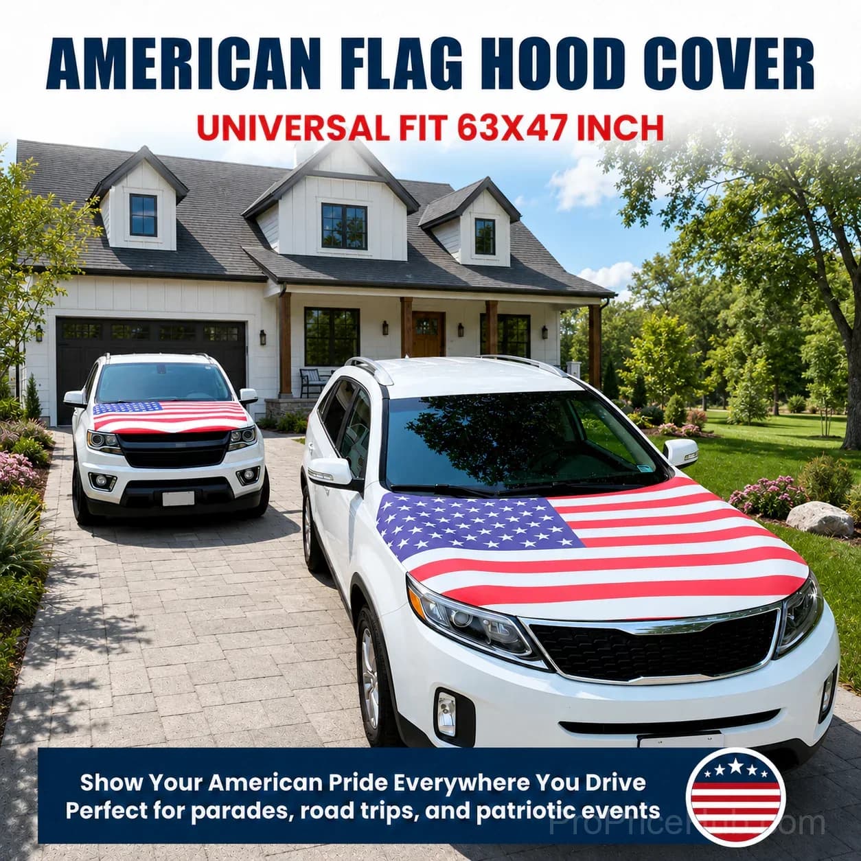 American Car Hood Flag - No Glue No Tools, Install in 1 Minute - Main