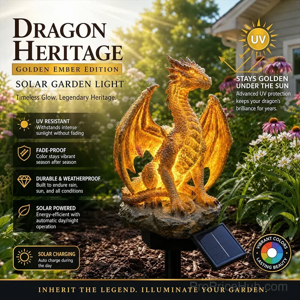 Gothic Dragon Golden Fire Solar Landscape Light - Main