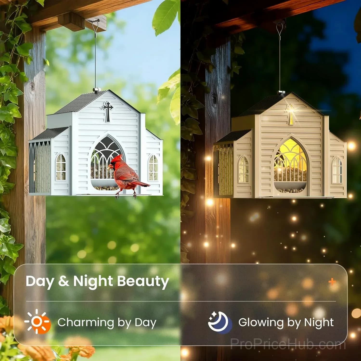 Church-Shaped Solar Bird Feeder for Garden Decor - Alt