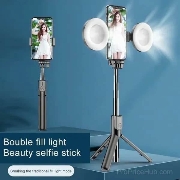 Black 6-in-1 Bluetooth Selfie Stick, No Fill Light - Alt