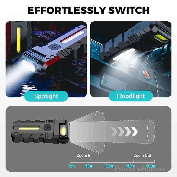 180° Rotating Head LED Work Light – Dual Beam, Magnetic Base, USB-C Rechargeable - Alt
