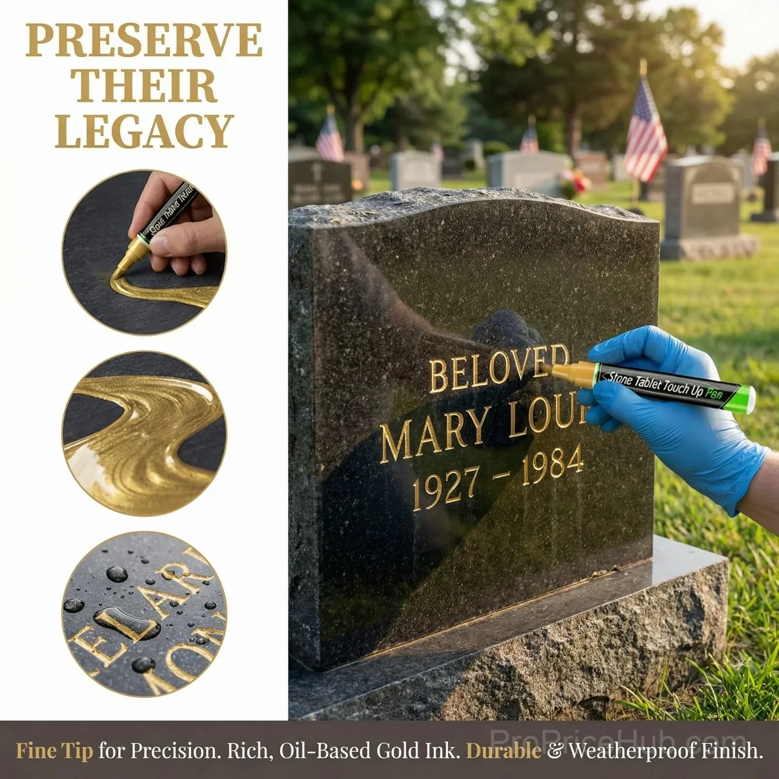 Gold Tombstone Marker Pen for Restoring Faded Grave Inscriptions - View 5