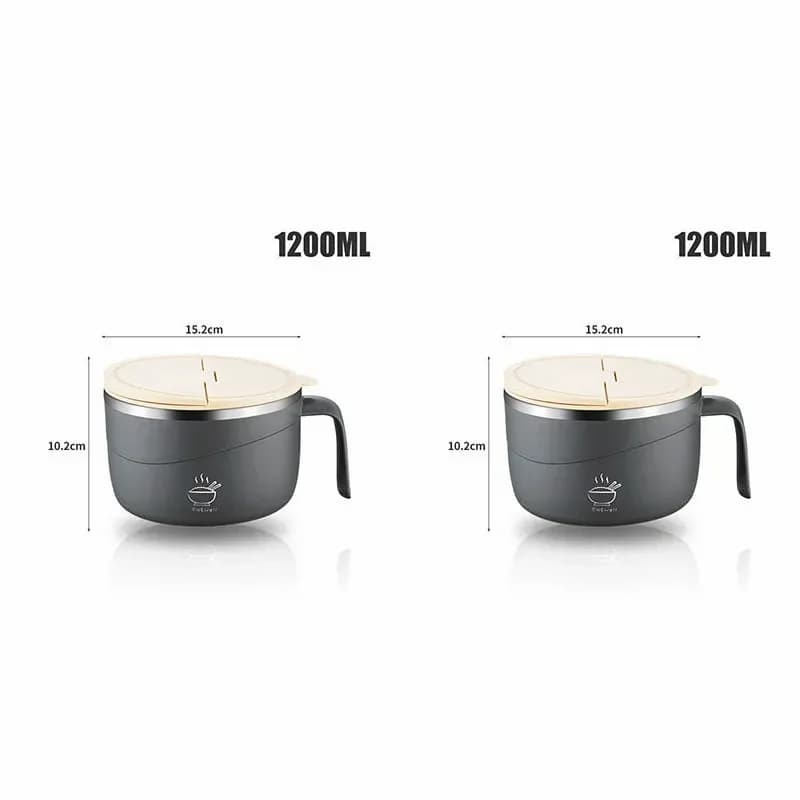 304 Stainless Steel Insulated Ramen Bowl, Black, 1200ml, 1 Pc - View 16
