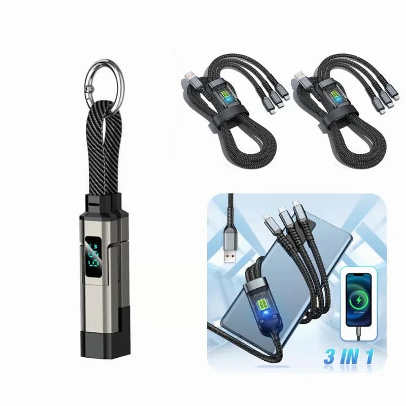 4-in-1 Digital Display Keychain Charging Cable, Black - View 20