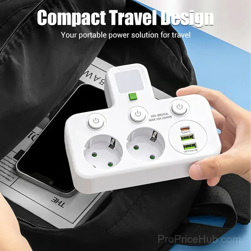 Smart Power Strip with USB Ports, EU Plug, White, 2 Outlets - View 6
