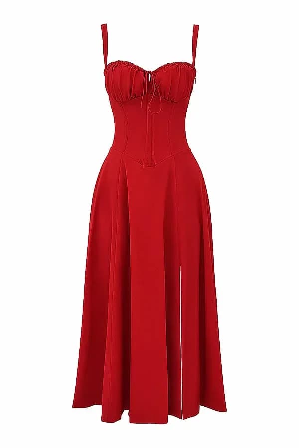 Red Floral Print Bustier Sundress, Size S - View 16