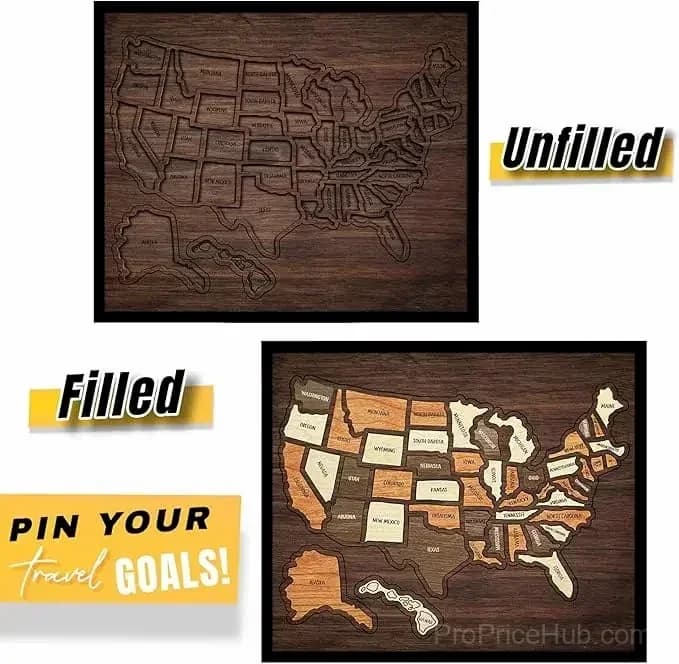 Wooden USA Travel Map Puzzle - Track Your Journey & Memories - Alt