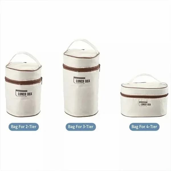 Portable 2-Tier Insulated Lunch Container Set with Bag, Beige - View 9
