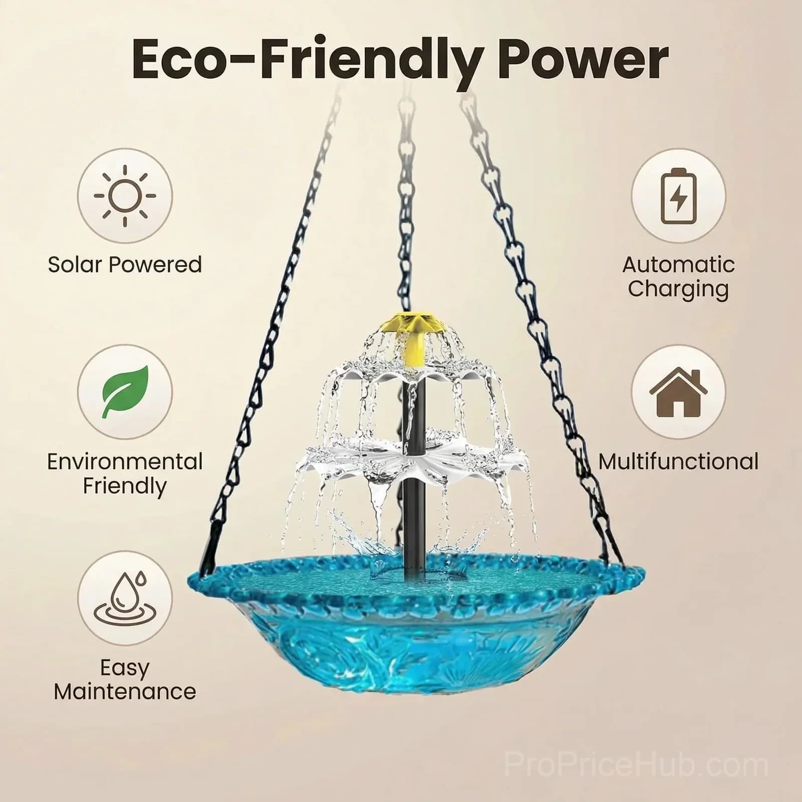 Solar Cascade Hanging Bird Bath Fountain - View 9