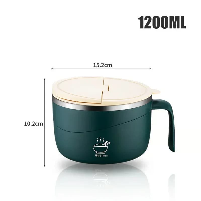 304 Stainless Steel Insulated Ramen Bowl, Black, 1200ml, 1 Pc - View 10