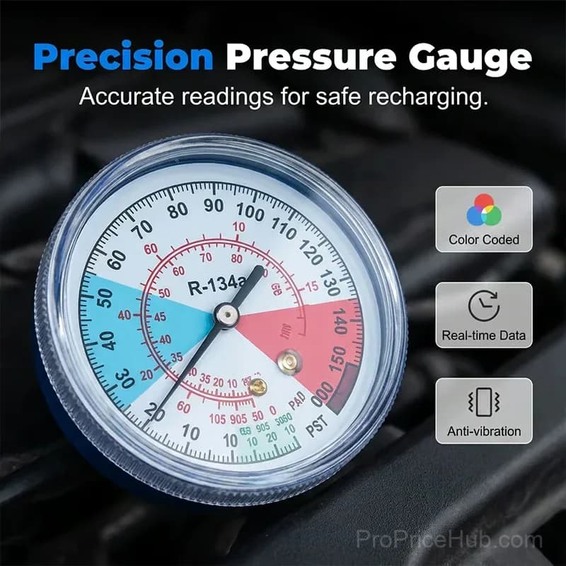 R134a A/C Charging Hose with Easy-Read Precision Gauge - Alt