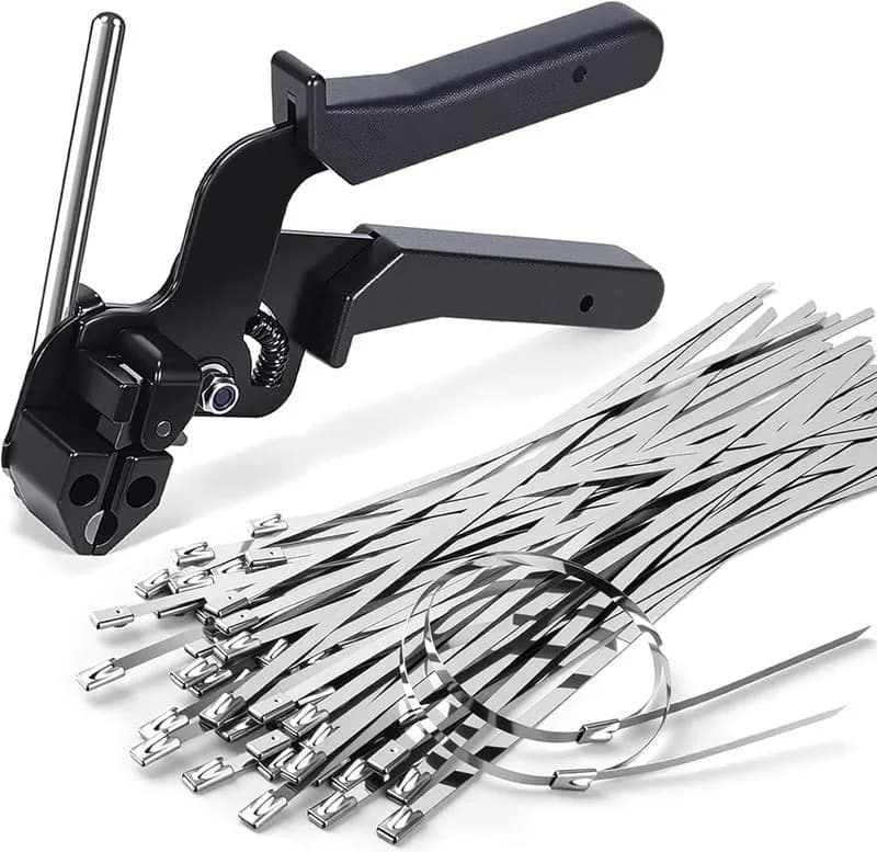 Stainless Steel Cable Tie Gun with Metal Zip Ties - Main