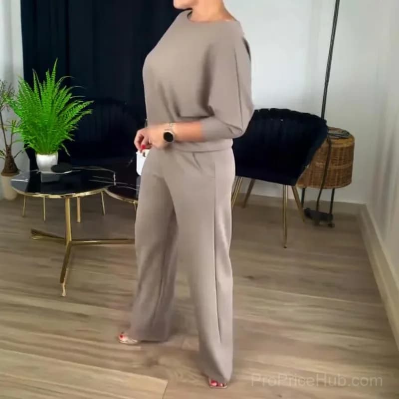 3-Piece Long Cardigan, Top and Pants Set, Brown, S - View 8