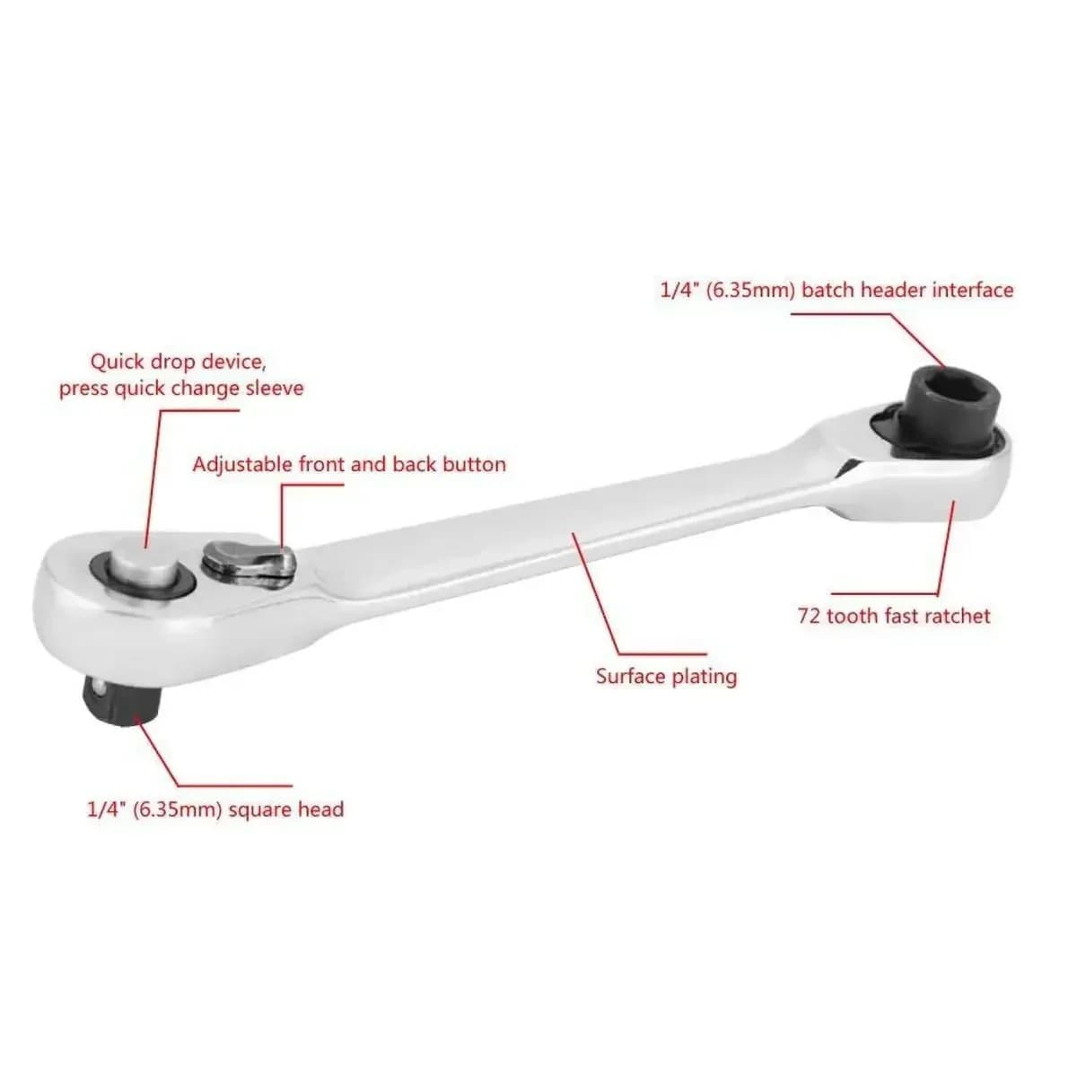 Mini Double Headed Ratchet Wrench, 1/4 Inch Drive, 72-Tooth, 5° Quick Release - Alt