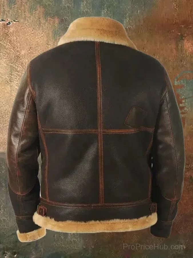 Men's Vintage Faux Fur Leather Jacket - Lapel Zipper - View 3
