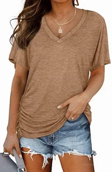 Women's Short Sleeve V-Neck Dolman Top - Soft Breathable Loose Fit Blouse with Side Shirring - View 8