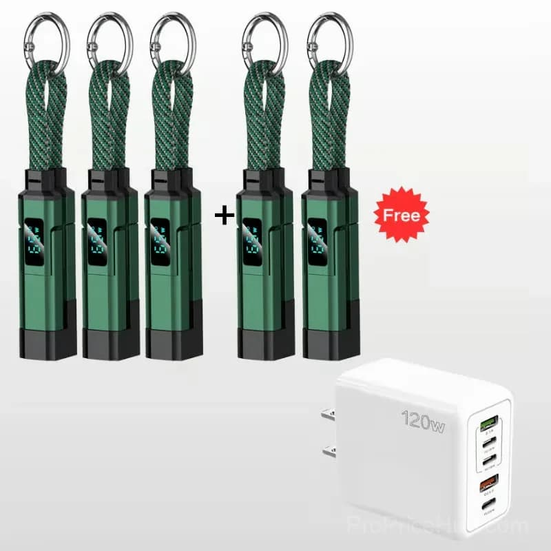 4-in-1 Digital Display Keychain Charging Cable, Black - View 15