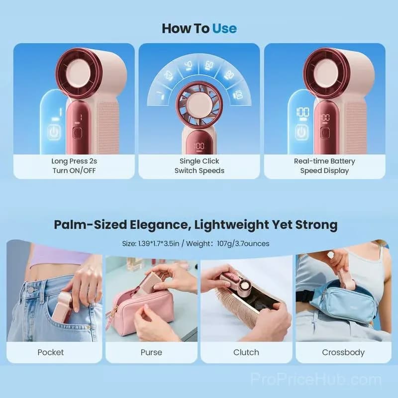 Turbo Handheld Fan, 16900 RPM, 6-Speed, LED Display, 3000mAh, Purple - View 23