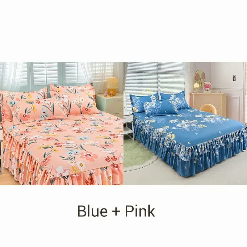 3-Piece Green Ruffled Bed Skirt Set, Cot Size 40 x 75 in - View 12