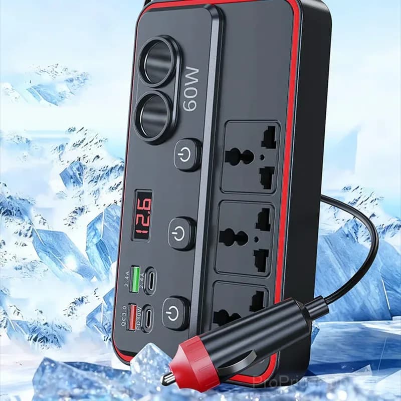Multifunctional Car Charger with AC Outlets and USB Ports - View 4