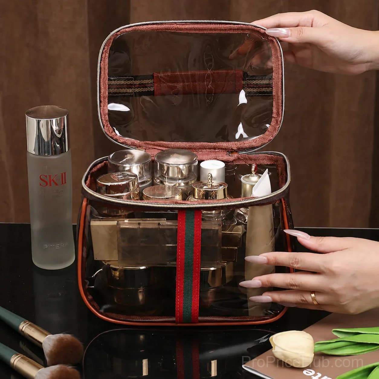 3-Piece Retro Vintage Vanity Bag Set, Large Capacity Makeup Organizer - Alt