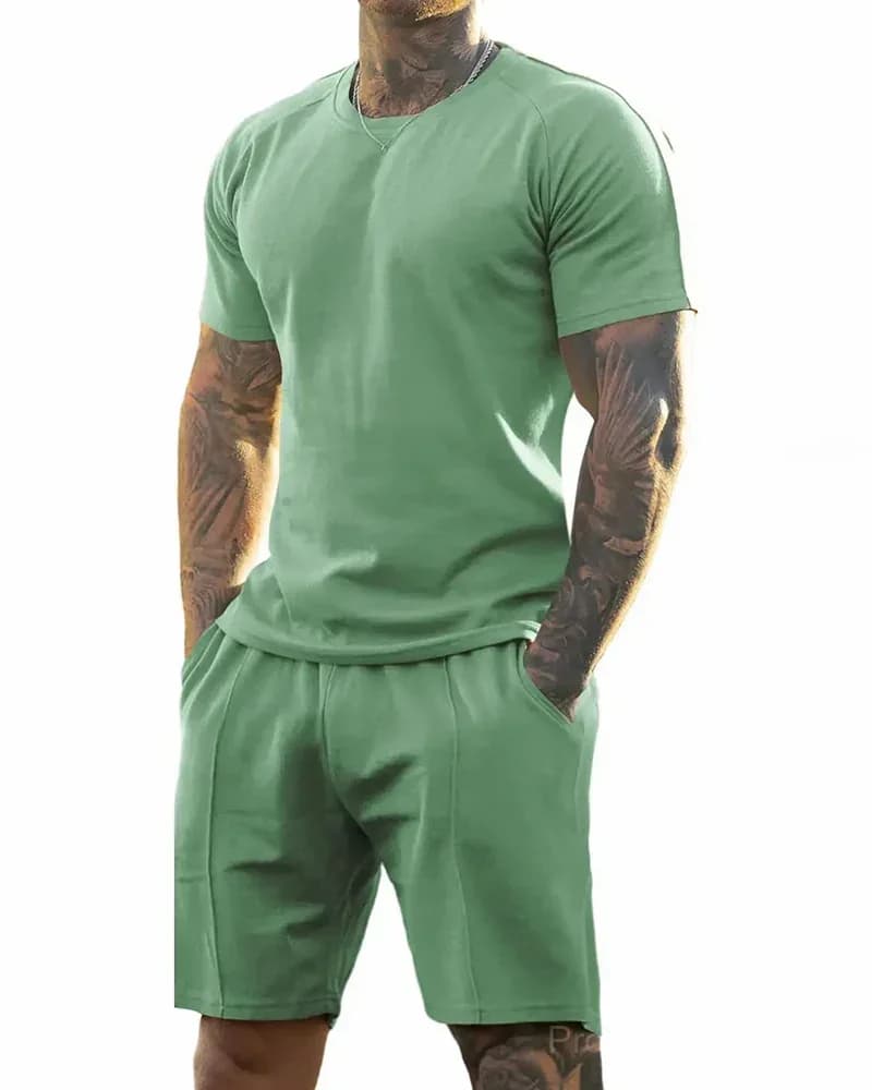 Men's Short-Sleeve Crew-Neck Summer Fitness Sports Set - View 10