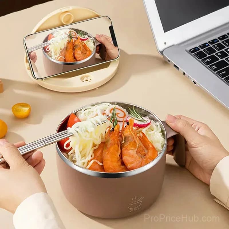 304 Stainless Steel Insulated Ramen Bowl, Black, 1200ml, 1 Pc - View 5