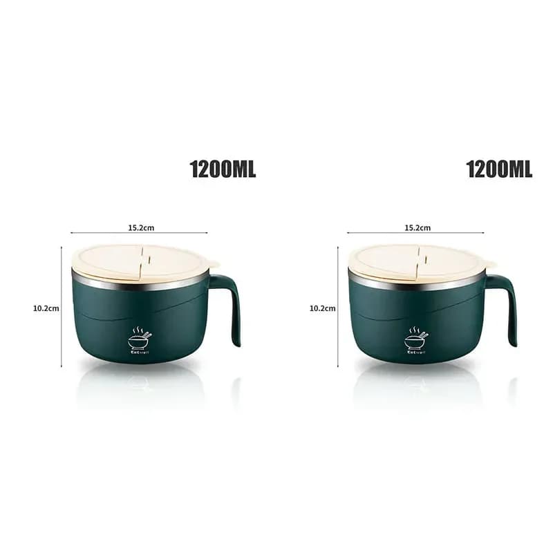 304 Stainless Steel Insulated Ramen Bowl, Black, 1200ml, 1 Pc - View 18