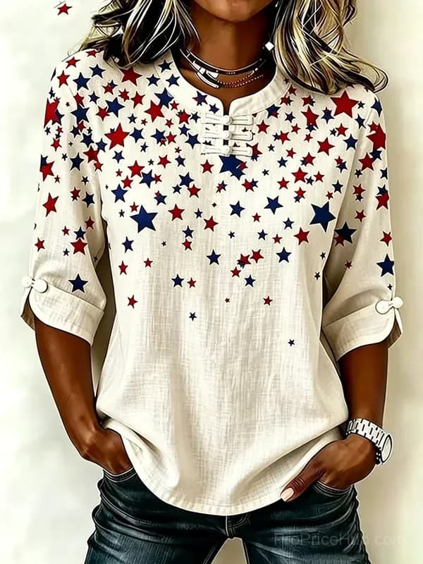 Women's Retro 250th Anniversary American Flag Button-Up Shirt - Alt