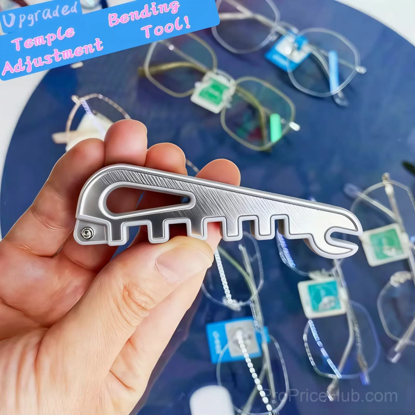 Eyeglass Frame Adjustment Tool, Silver Teardrop Hole - Alt