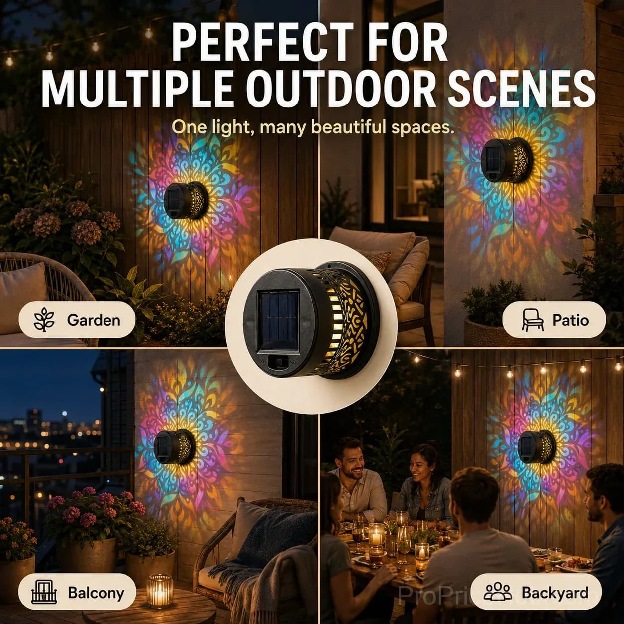 Mandala Solar Wall Lamp – Patio Night Ambience Lighting - View 5