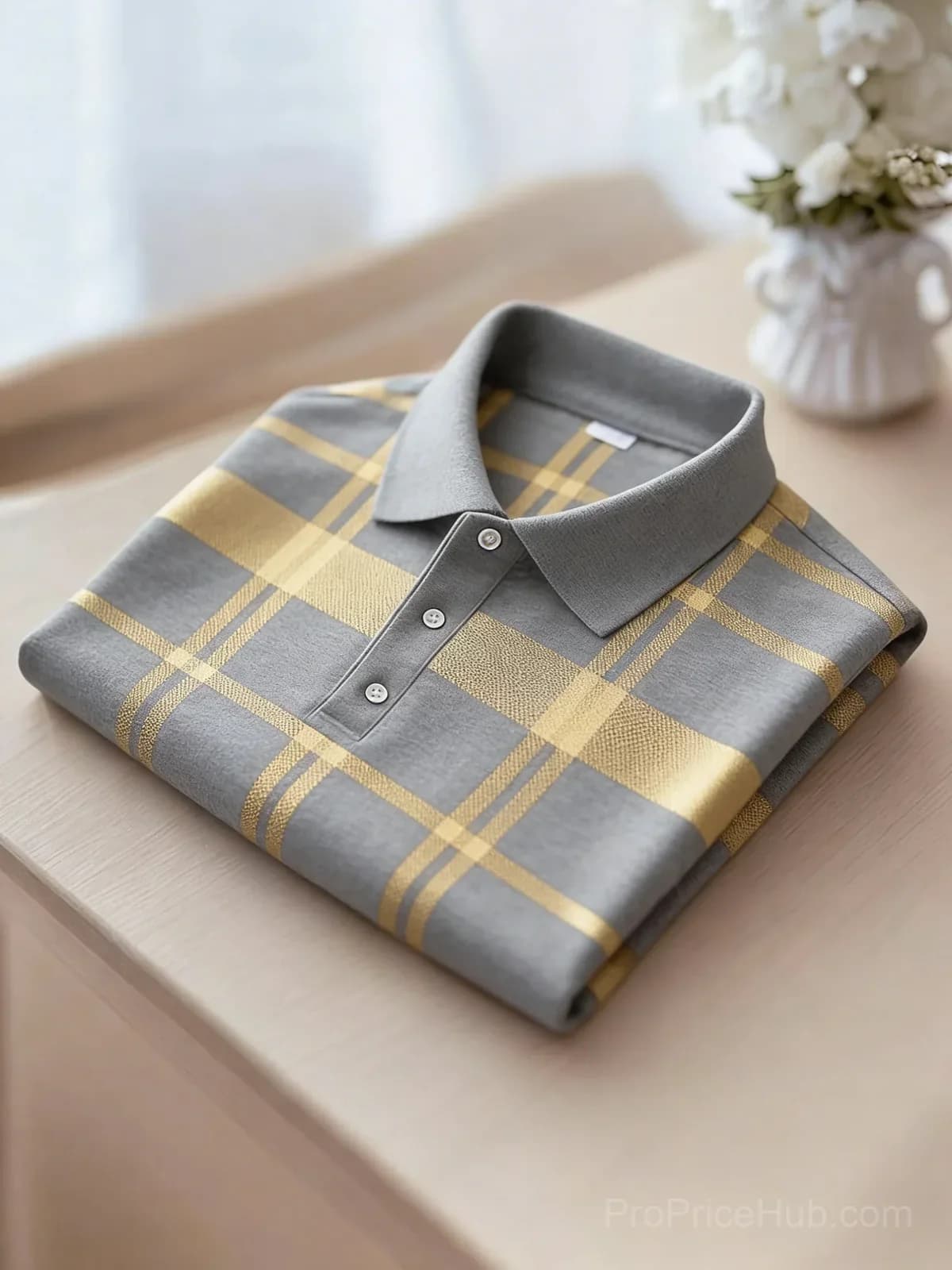 Men's Black and Yellow Plaid Short Sleeve Polo Shirt - View 7