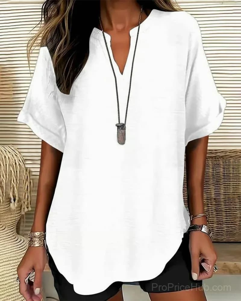 Women's Loose Solid Color Casual Blouse, Blue, US 4 (S) - View 8
