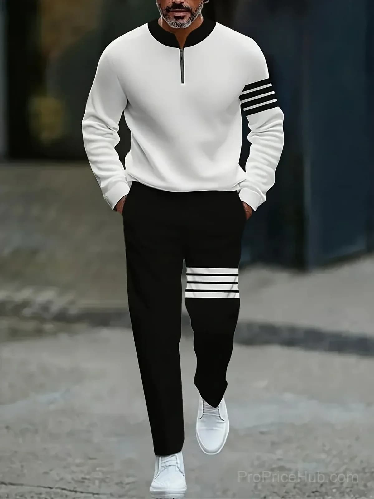 Men's Casual Striped Long Sleeve Top & Pants Set - Main