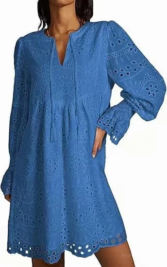 Women's Casual Eyelet Lace Dress, Black, Size S - Alt