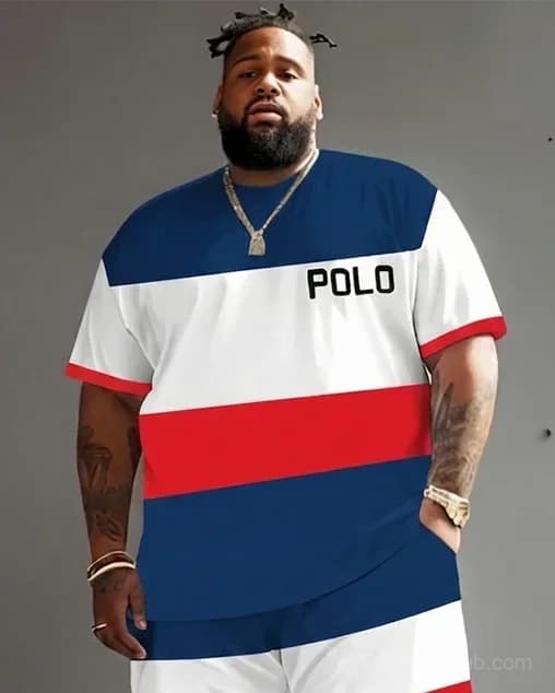 Big Guy's Polo Color Stripes T-Shirt and Shorts Set - View 6
