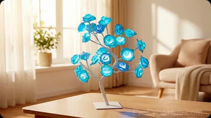Rose Flower Tree Night Light, Multicolor with Black Base - View 11