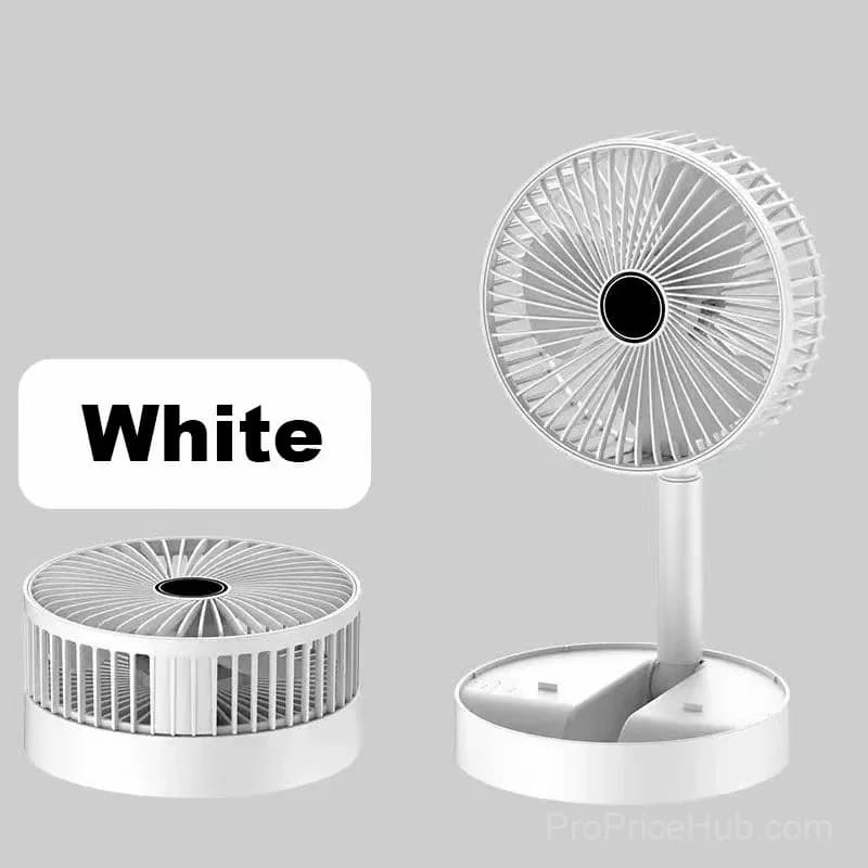 White Telescopic Folding USB Rechargeable Desk Fan - Main